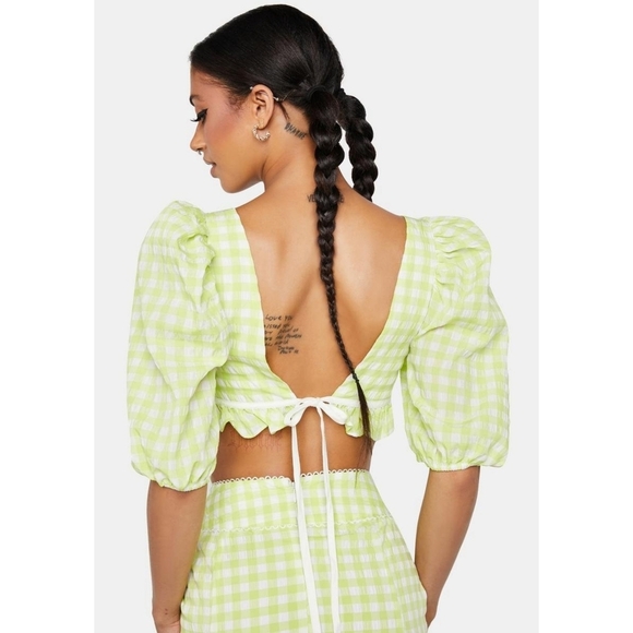 FOR LOVE & LEMONS Maureen Set Top And Skirt Green Gingham M Medium - Picture 10 of 15
